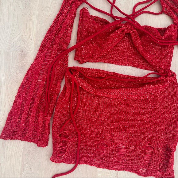 Red sequin knit crochet fairy set - Picture 3 of 4